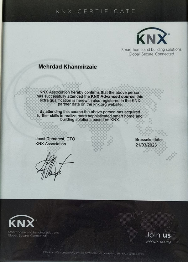 گواهینامه نصب تجهیزات knx